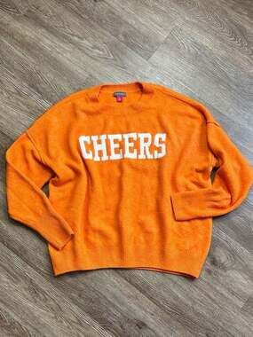 Vince Camuto Orange Cheers Graphic Crewneck Sweater